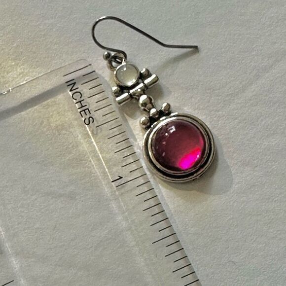 Pink and silver drop earrings - Picture 4 of 10